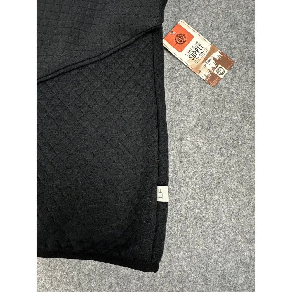London Fog Supply Mens Quilted Snap Neck Pullover‎ Sweater XXL Black